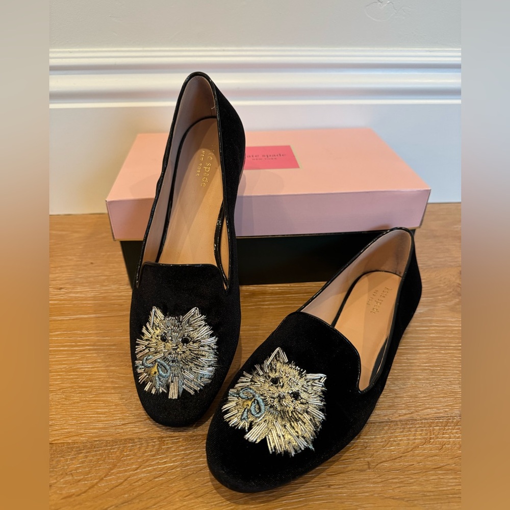 Kate Spade Meow cat velvet loafers size 9.5B